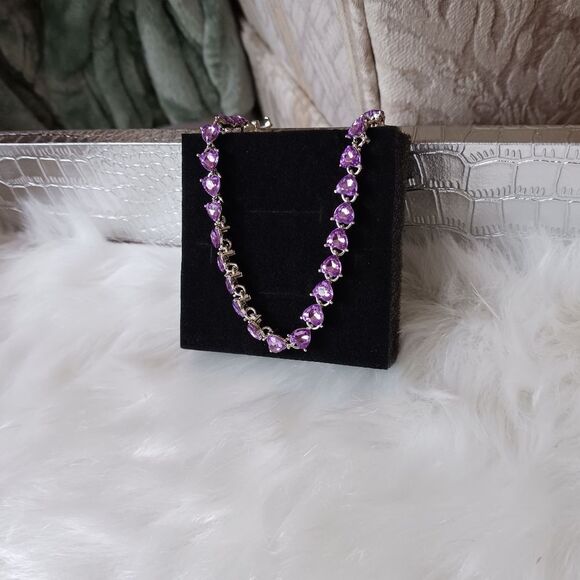 Purple Hearts STERLING Silver Bracelet - Picture 13 of 16